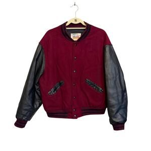 VTG Excelled Bomber Jacket Mens M Red Black Wool Leather Ivy League Gorpcore USA